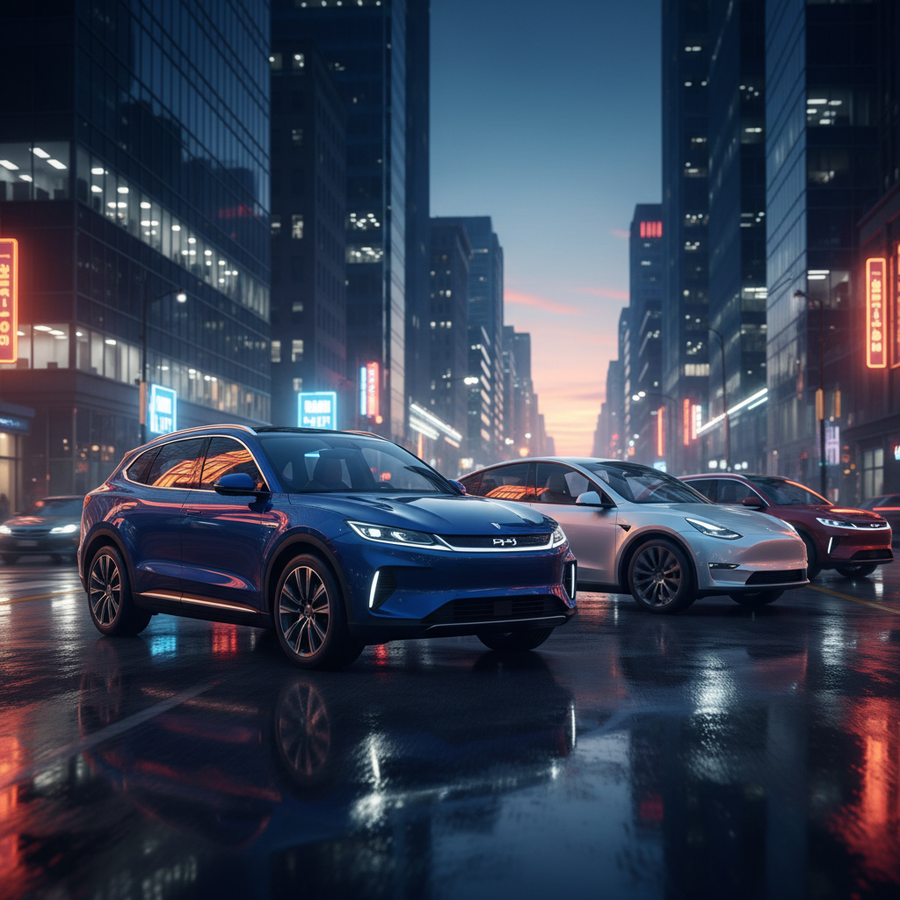 Editorial, photo-realistic HERO for an automotive daily news article titled "BYD Sealion 7 Sales Surge Just Outside Top Three – Daily Car News (2026-0