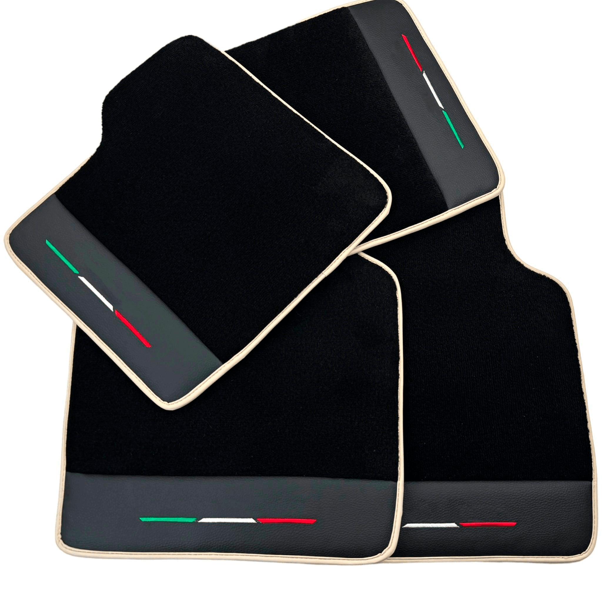 Black Floor Mats for Ferrari Purosangue with Leather and Beige Trim | Italian Edition - AutoWin