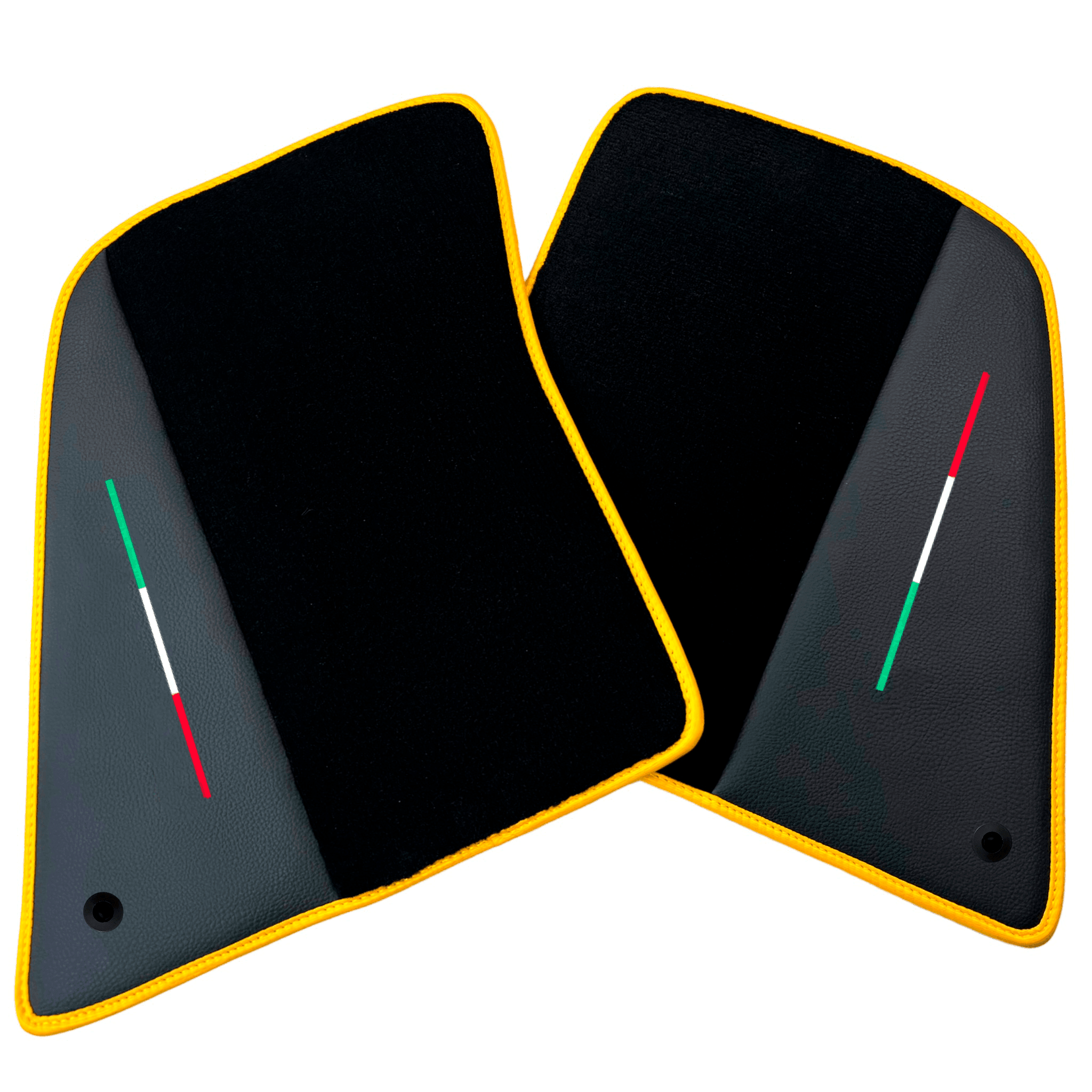 Black Floor Mats for Ferrari SF90 Stradale (2019-2024) with Leather and Yellow Trim - AutoWin