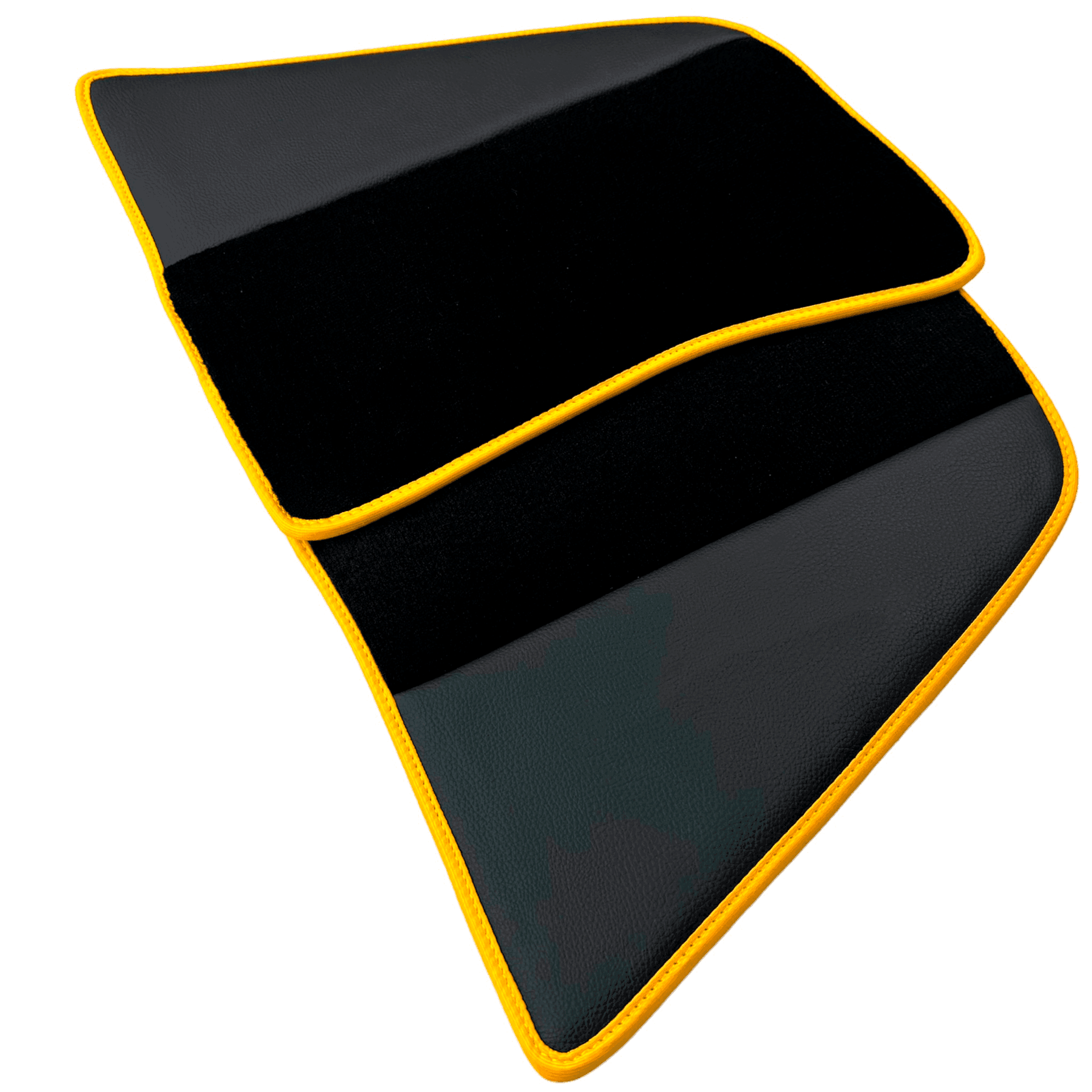 Black Floor Mats for Ferrari 296 GTB (2022-2024) with Leather and Yellow Trim - AutoWin