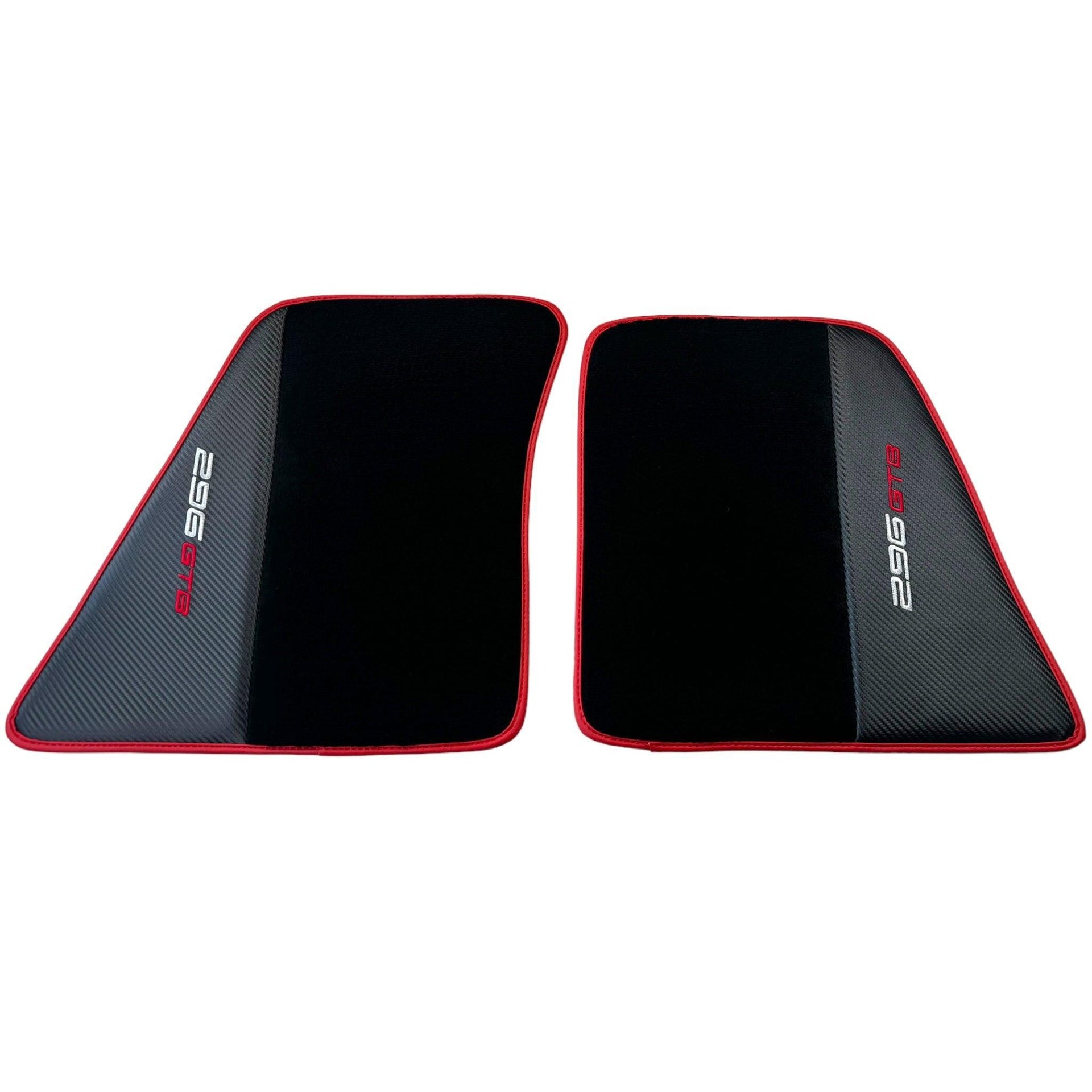 Black Floor Mats for Ferrari 296 GTB (2022-2024) with Carbon Fiber | Red Trim - AutoWin