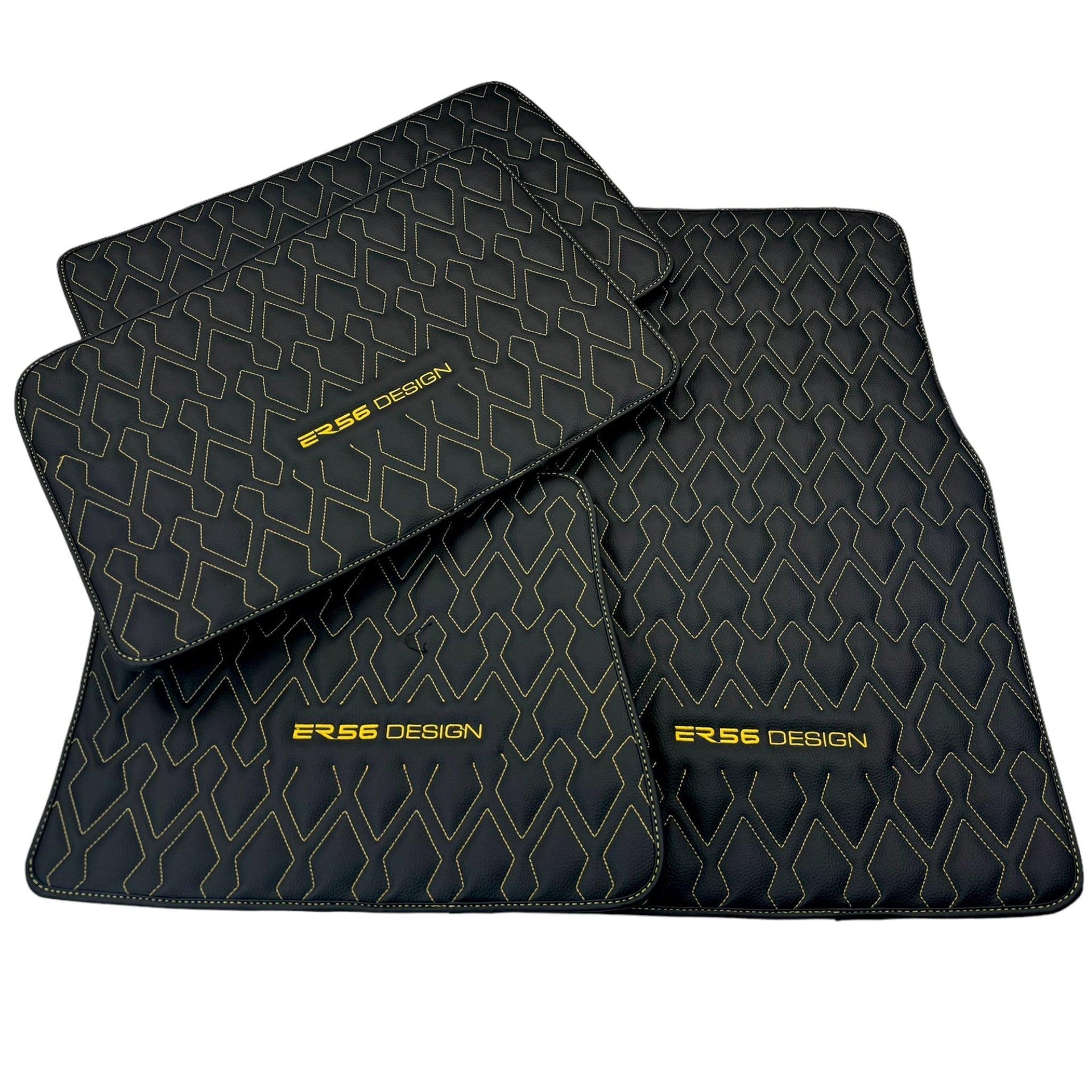 Black Leather Floor Mats for Rolls-Royce Dawn (2016-2023) ER56 Design - AutoWin