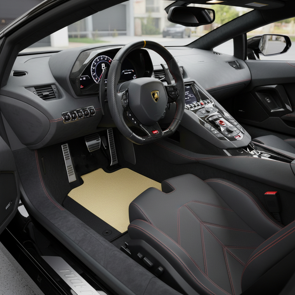 Customizable Leather Floor Mats with Divario Pattern for Lamborghini Aventador SV (2012-2022) - AutoWin