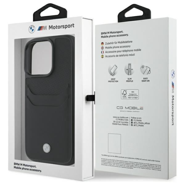 Black BMW Sign Leather Card Slot Hardcase for iPhone 16 Pro Max (6.9")