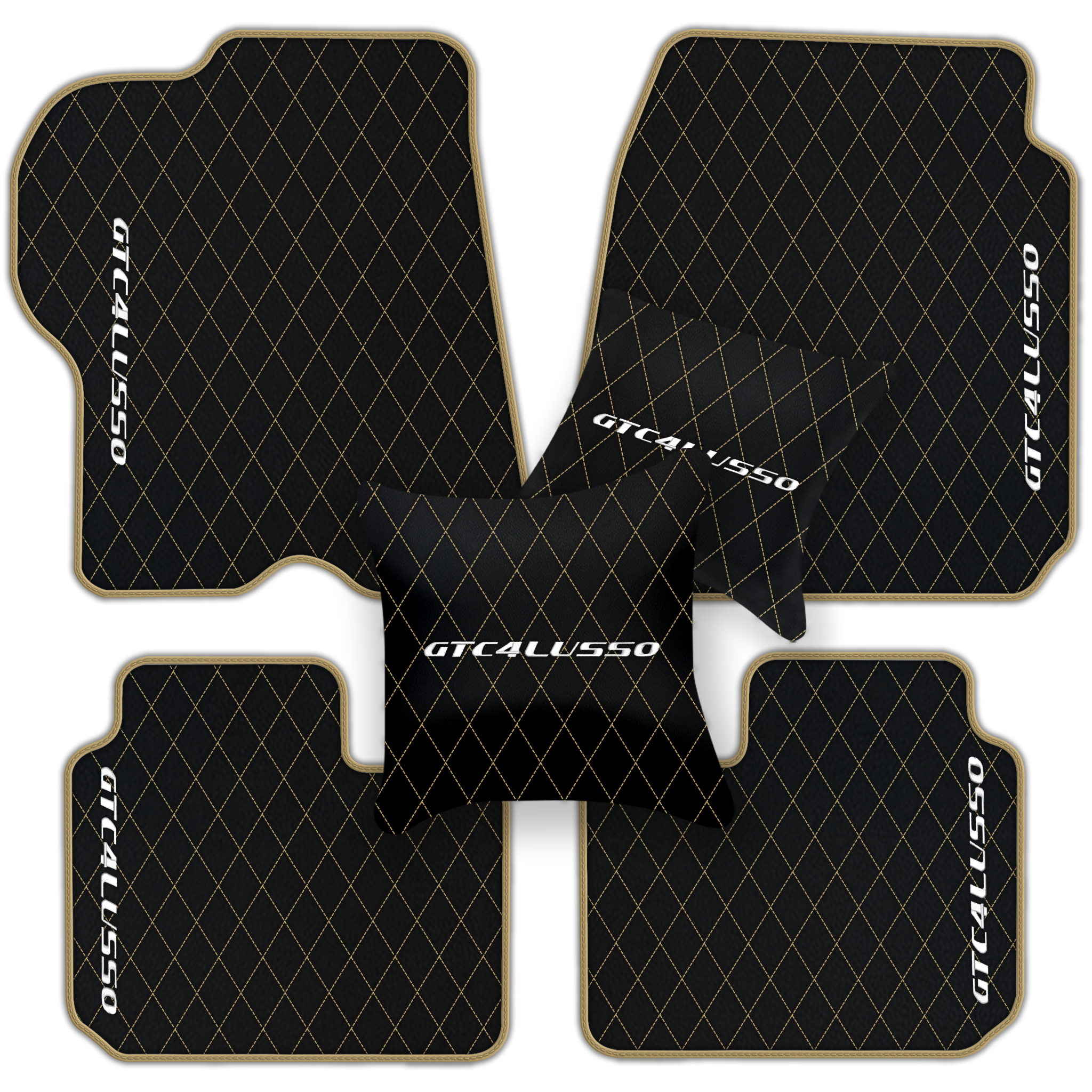 Luxury Black Leather Floor Mats for Ferrari Roma (2021-2024)