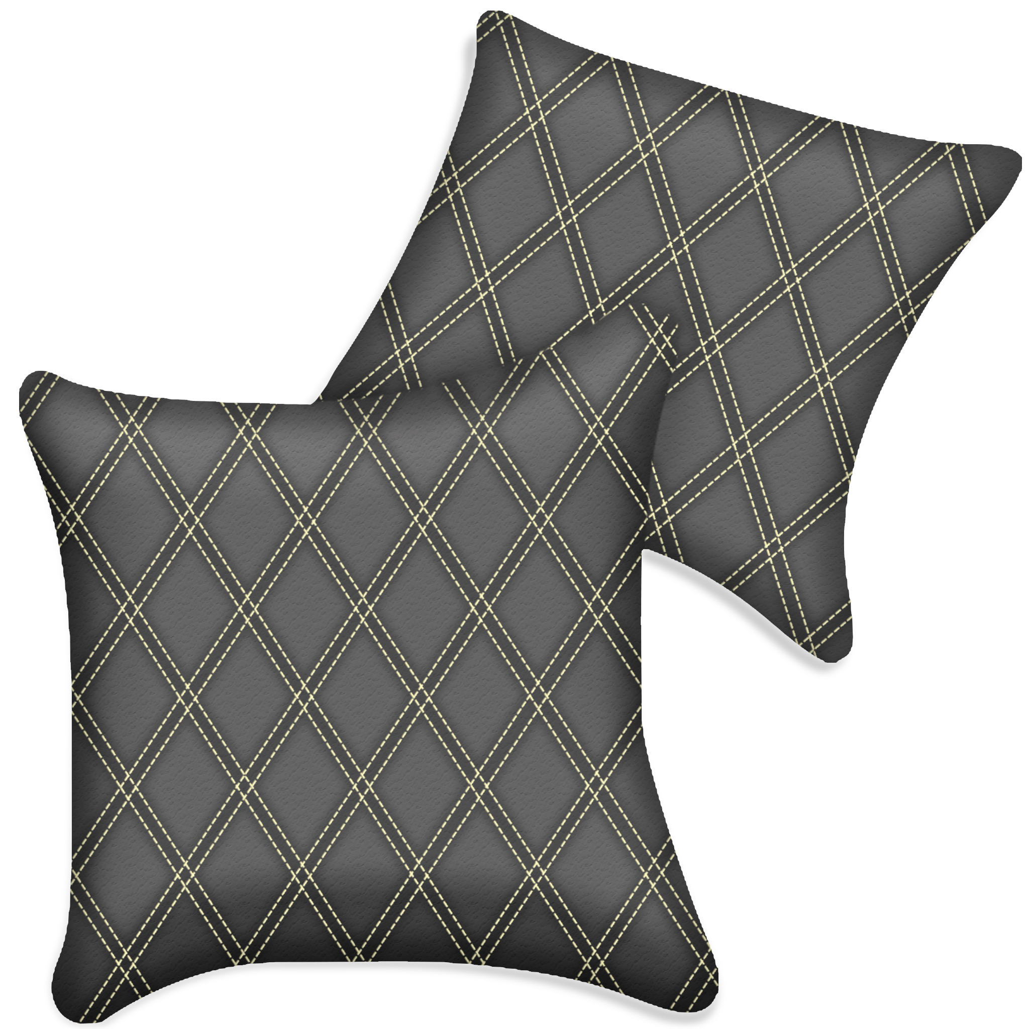 Customizable Gray Leather Pillows Set of 2 for All Vehicles | Double Diamond Pattern