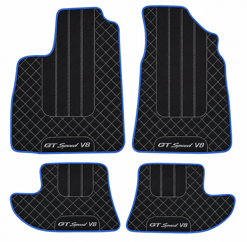 Leather Floor Mats with AW1 Pattern for Bentley Continental GT (2018-2025) Light Blue Trim