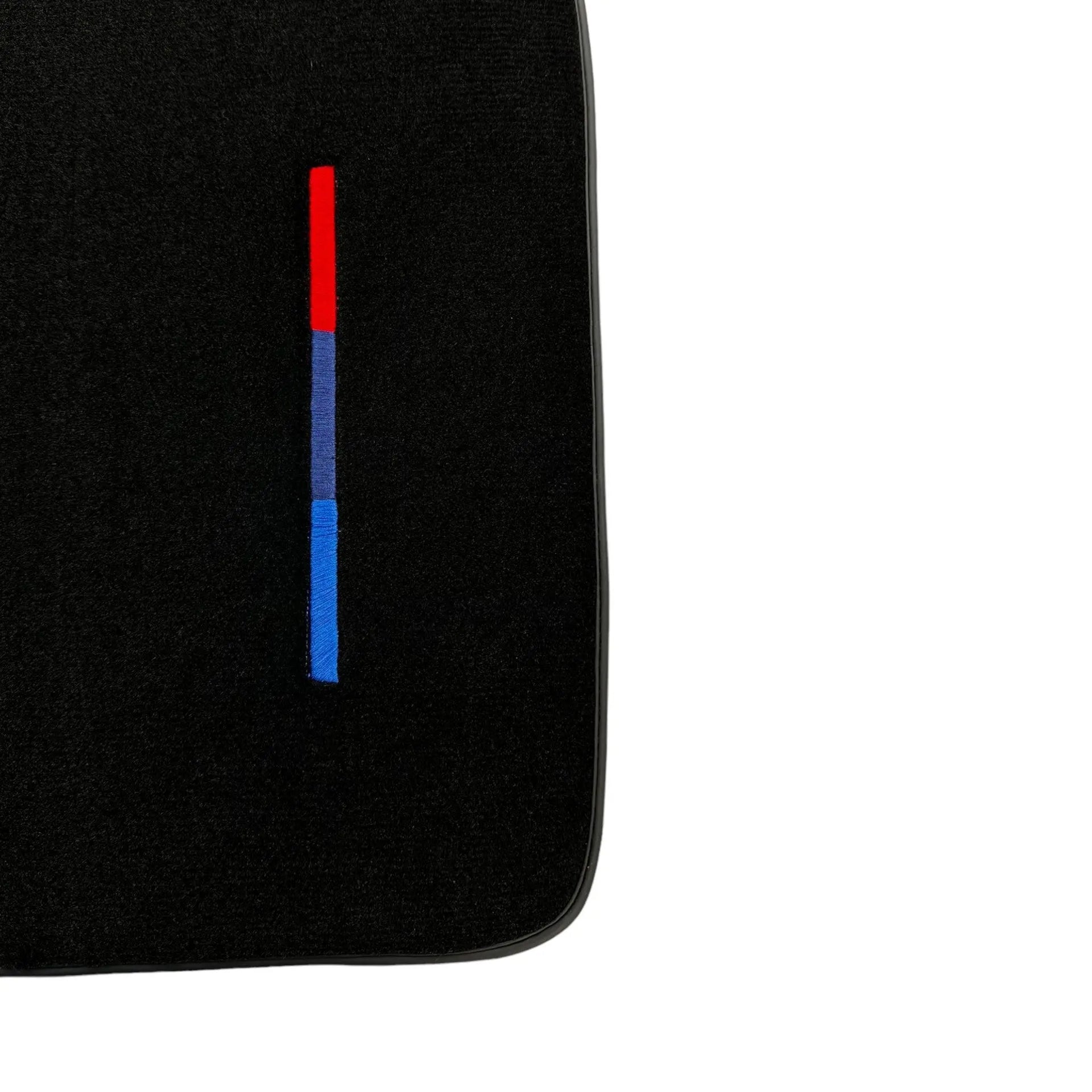 Black Floor Mats For BMW 7 Series F02 Long With Color Stripes Tailored Set Perfect Fit - AutoWin