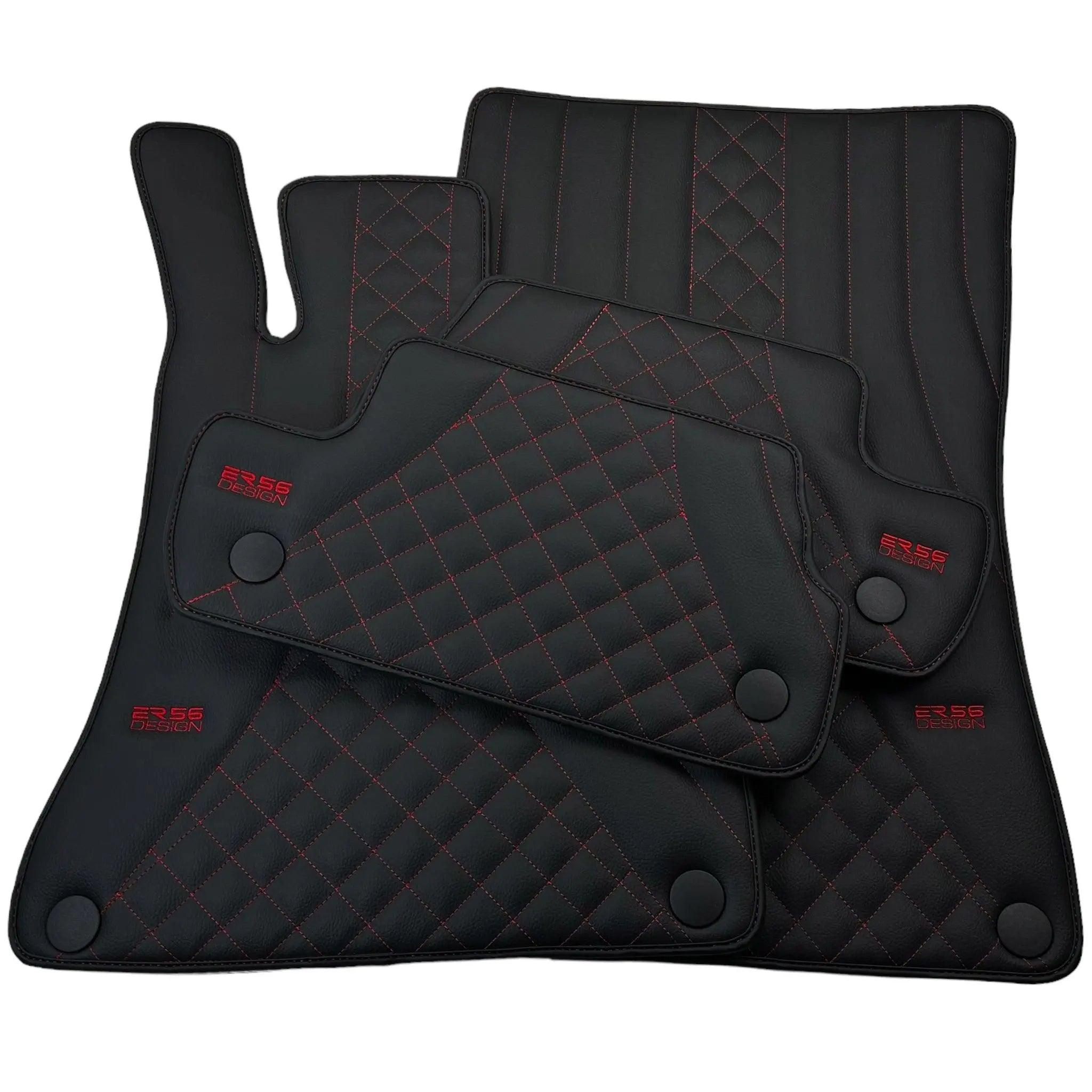 Black Leather Floor Mats For Mercedes Benz V-Class 447 Front (2014-2019) | ER56 Design - AutoWin