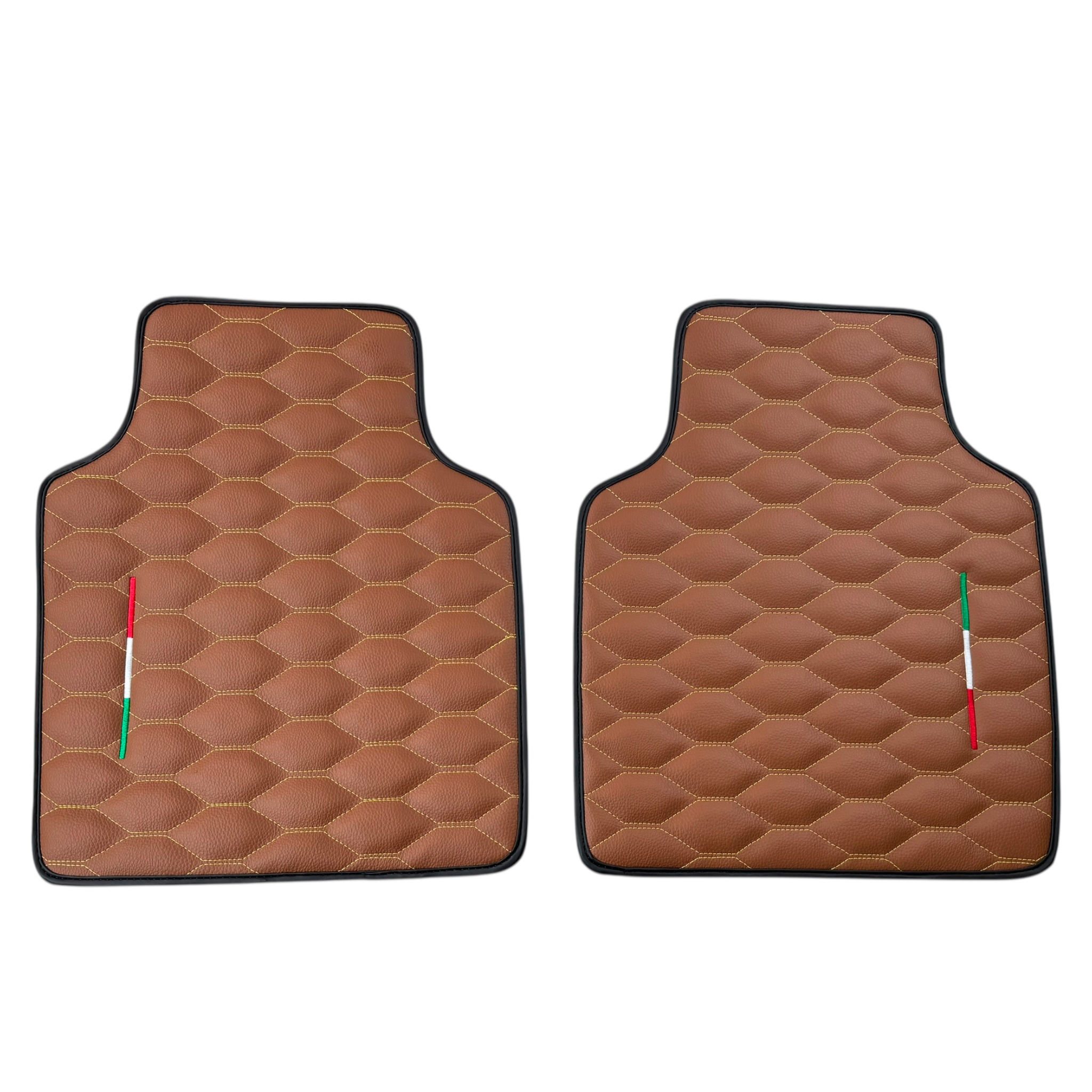 Brown Leather Viper Hex Pattern Floor Mats for Ferrari Purosangue (2023-2024) with Italian Flag