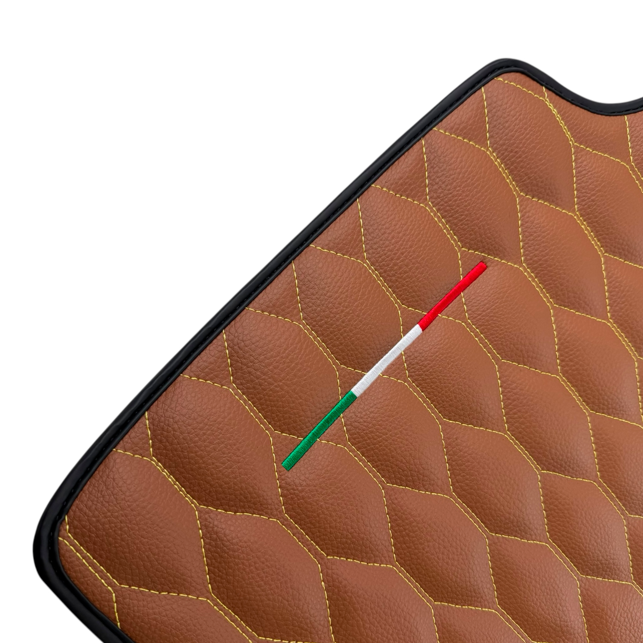 Brown Leather Viper Hex Pattern Floor Mats for Ferrari Purosangue (2023-2024) with Italian Flag