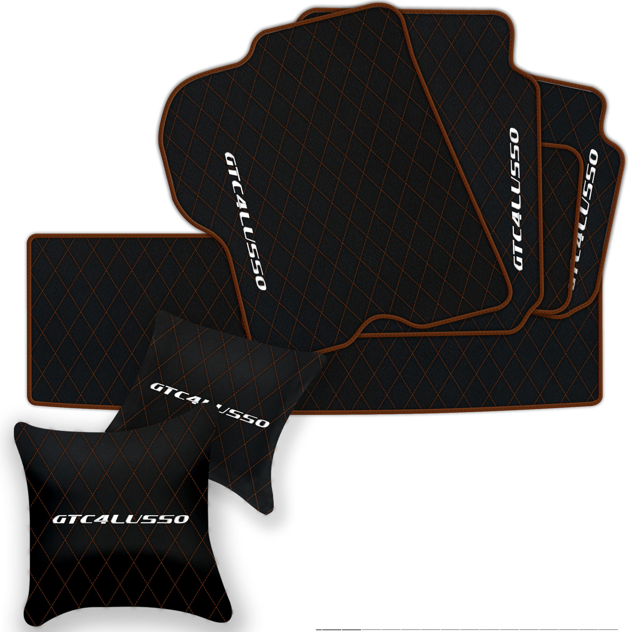 Luxury Black Leather Floor Mats for Ferrari Roma (2021-2024)