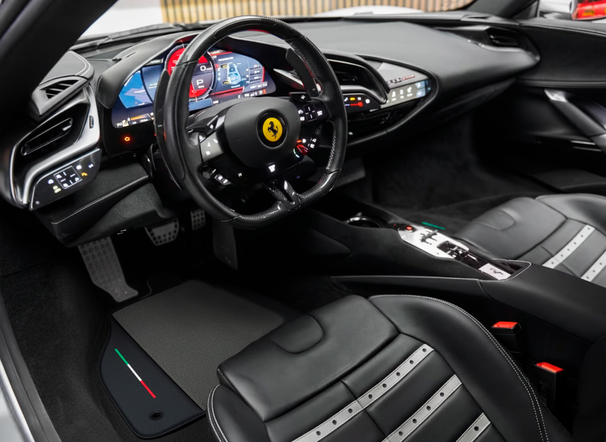 Gray Floor Mats for Ferrari SF90 Stradale (2019-2024) with Leather - AutoWin
