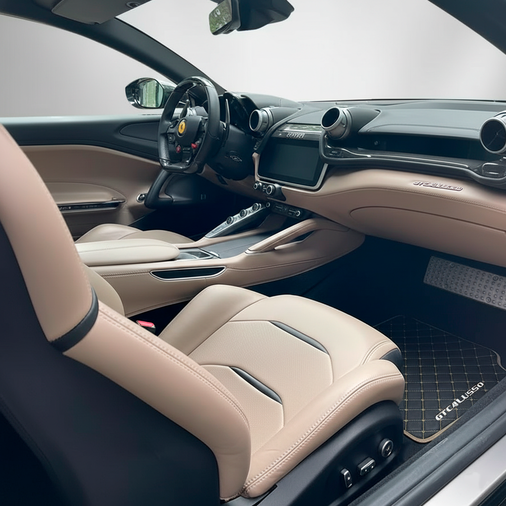 Black Floor Mats For Ferrari GTC4 Lusso (2016-2023) Italian Edition with Red Trim - AutoWin
