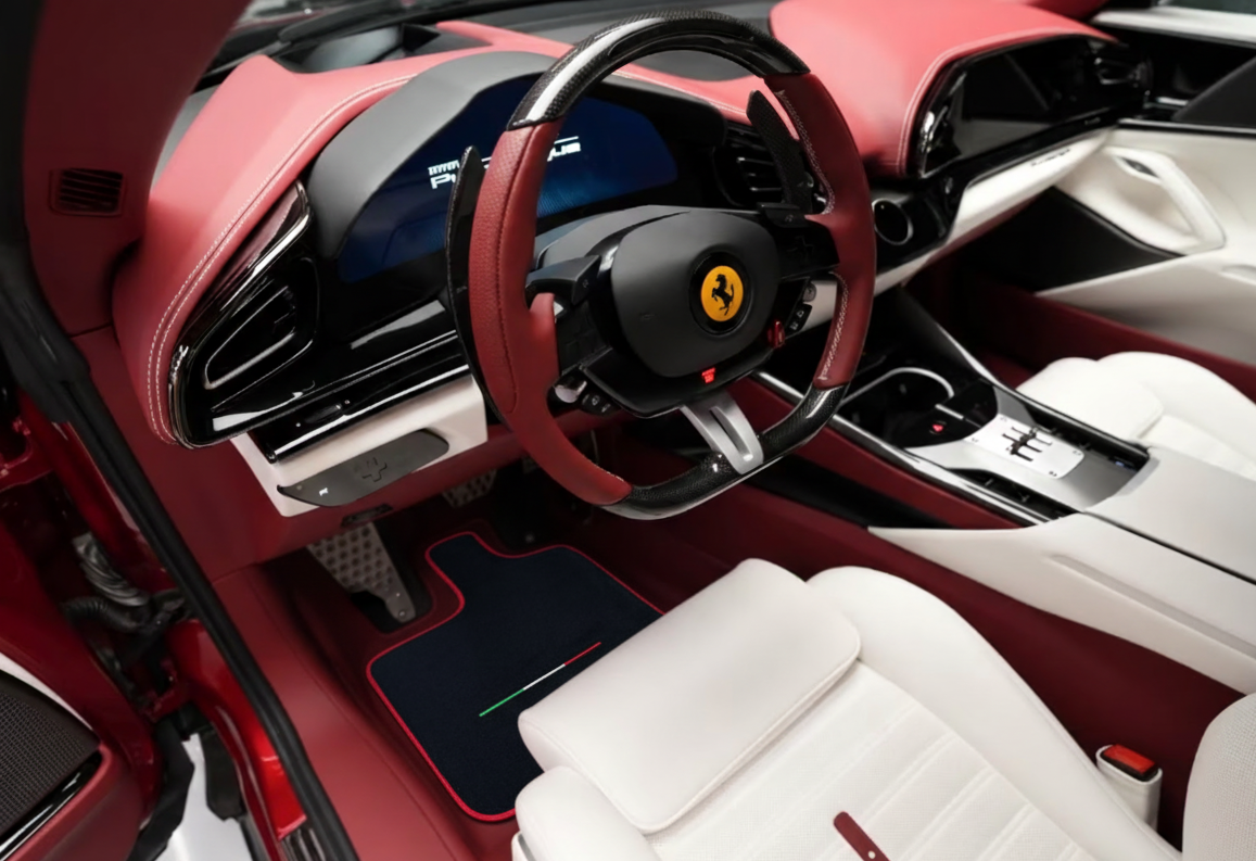 Customizable Floor Mats From Carpet With Leather for Ferrari Purosangue (2023-2024) - AutoWin
