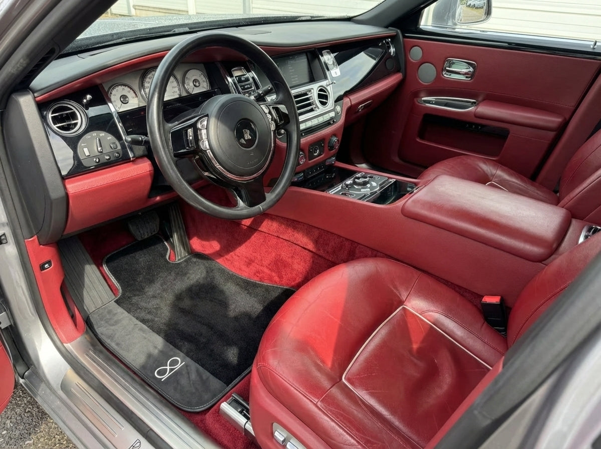 Custom Black Floor Mats for Rolls Royce Ghost Series II (2021-2024) with Yellow Leather - AutoWin