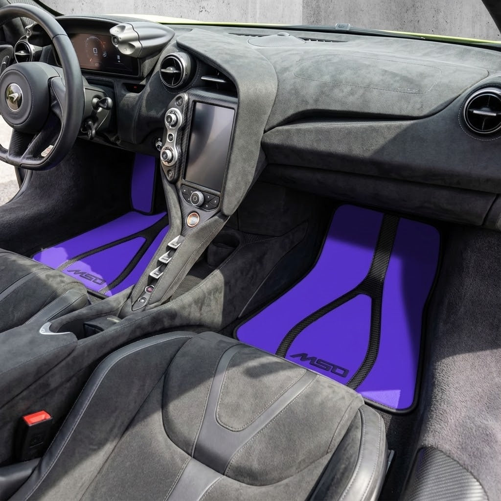 Black Floor Mats for McLaren 750S (2023-2025) with Blue Leather - AutoWin