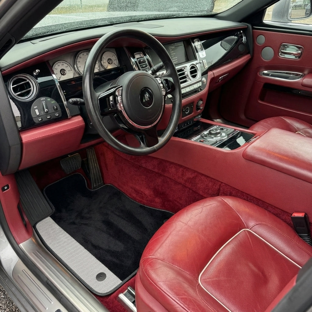 Custom Black Floor Mats for Rolls Royce Ghost Series II (2021-2024) with Yellow Leather - AutoWin