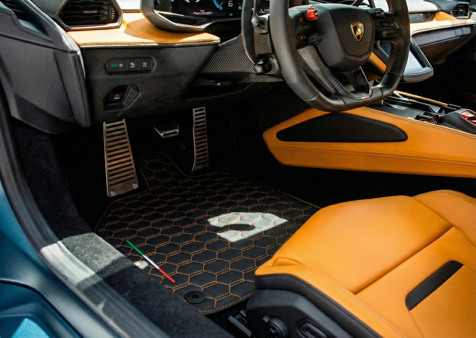 Orange Leather Floor Mats for Lamborghini Temerario (2025-2026) - AutoWin