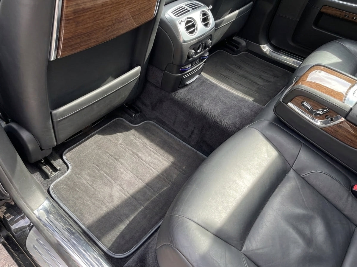 Custom Black Floor Mats for Rolls Royce Ghost Series II (2021-2024) with Yellow Leather - AutoWin