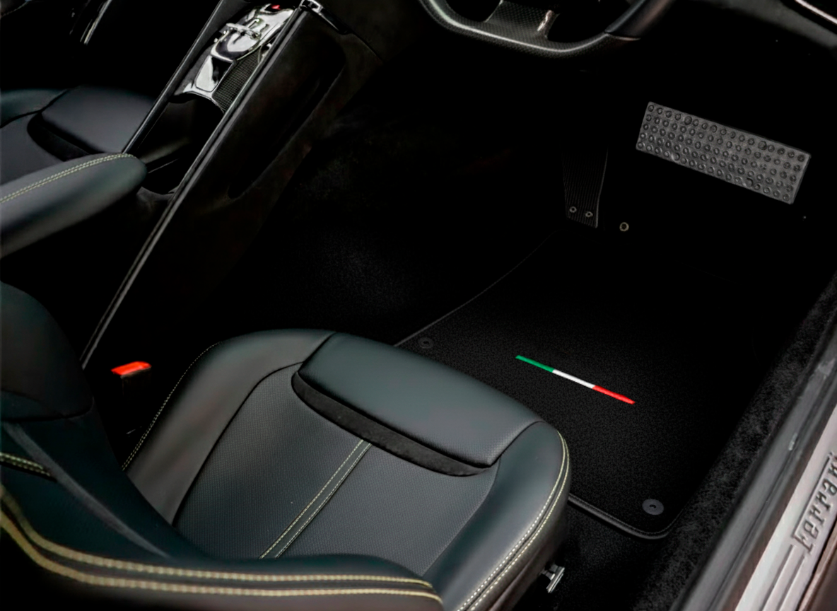 Black Floor Mats For Ferrari GTC4 Lusso (2016-2023) Italian Edition with Red Trim - AutoWin