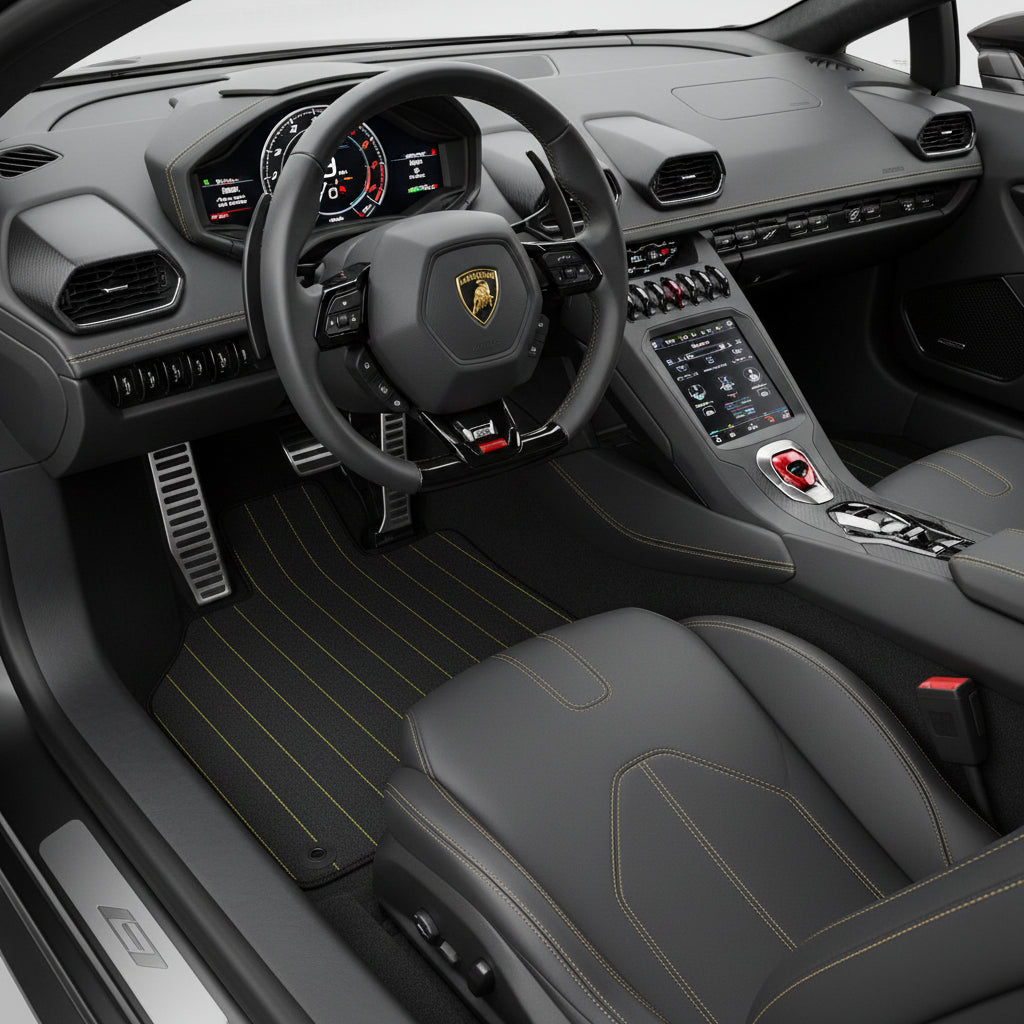 Customizable Floor Mats From Carpet with Leather A56 Pattern for Lamborghini Huracan EVO (2019-2024) - AutoWin