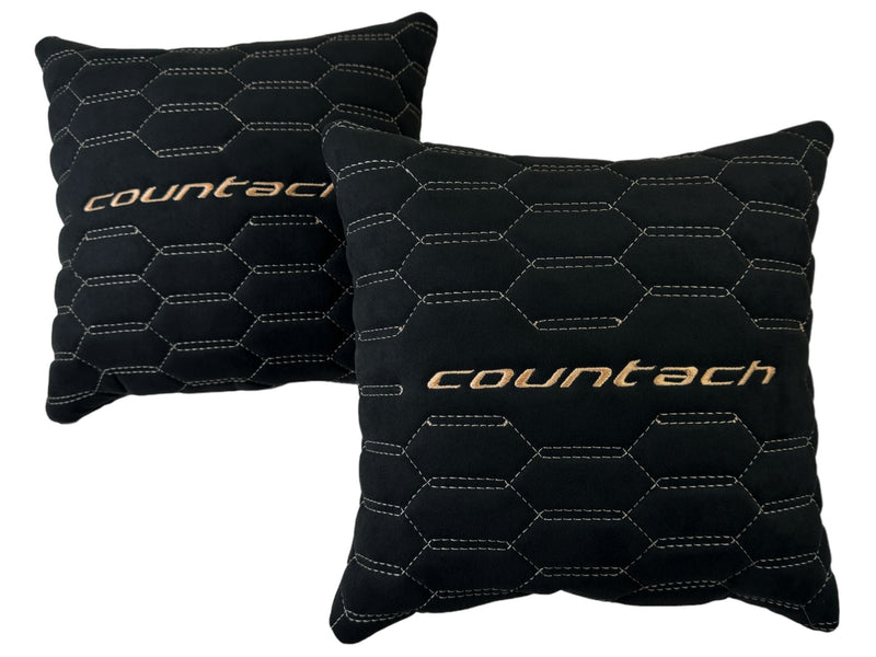 Black Alcantara Leather Pillows for Countach Set of 2 Tan Sewing