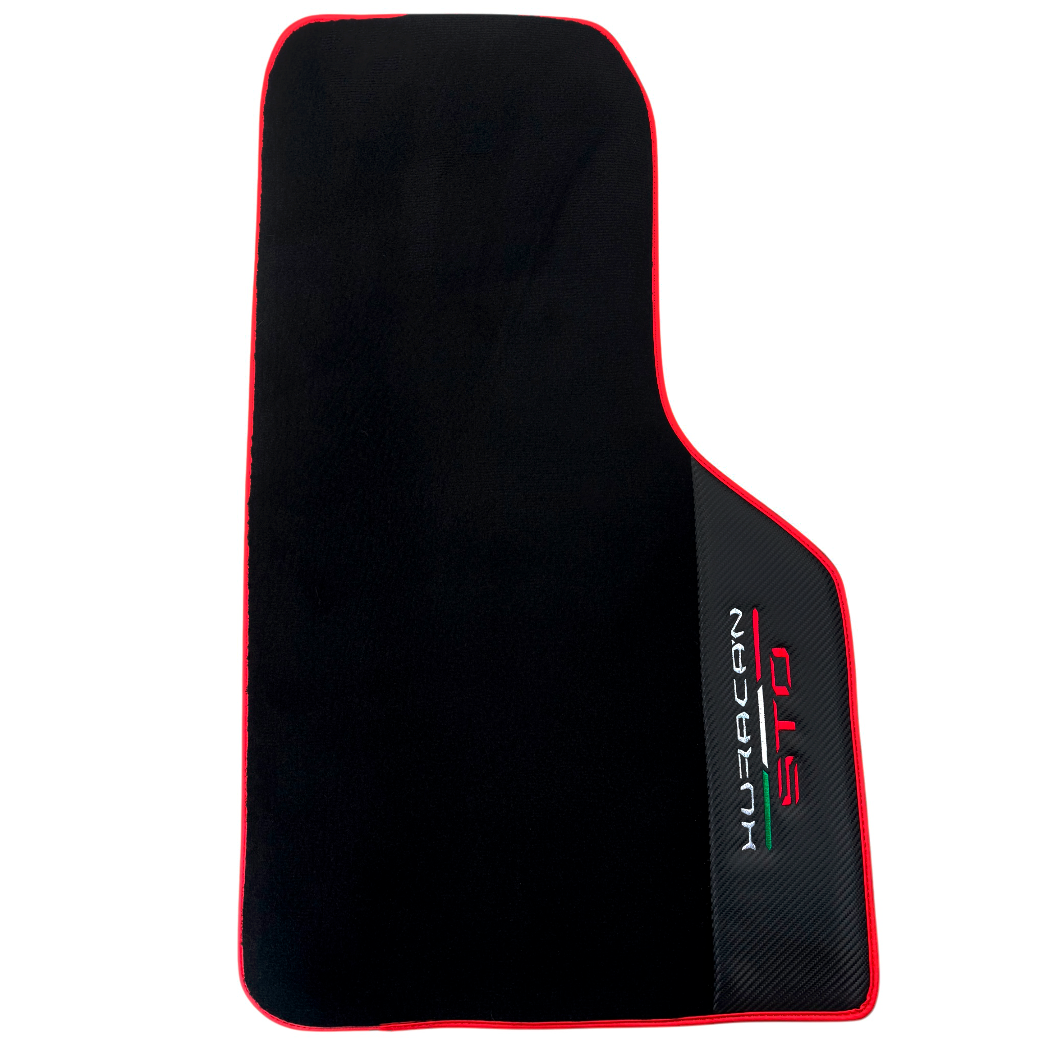 Black Floor Mats for Lamborghini Huracan STO with Carbon Fiber Leather | Red Trim