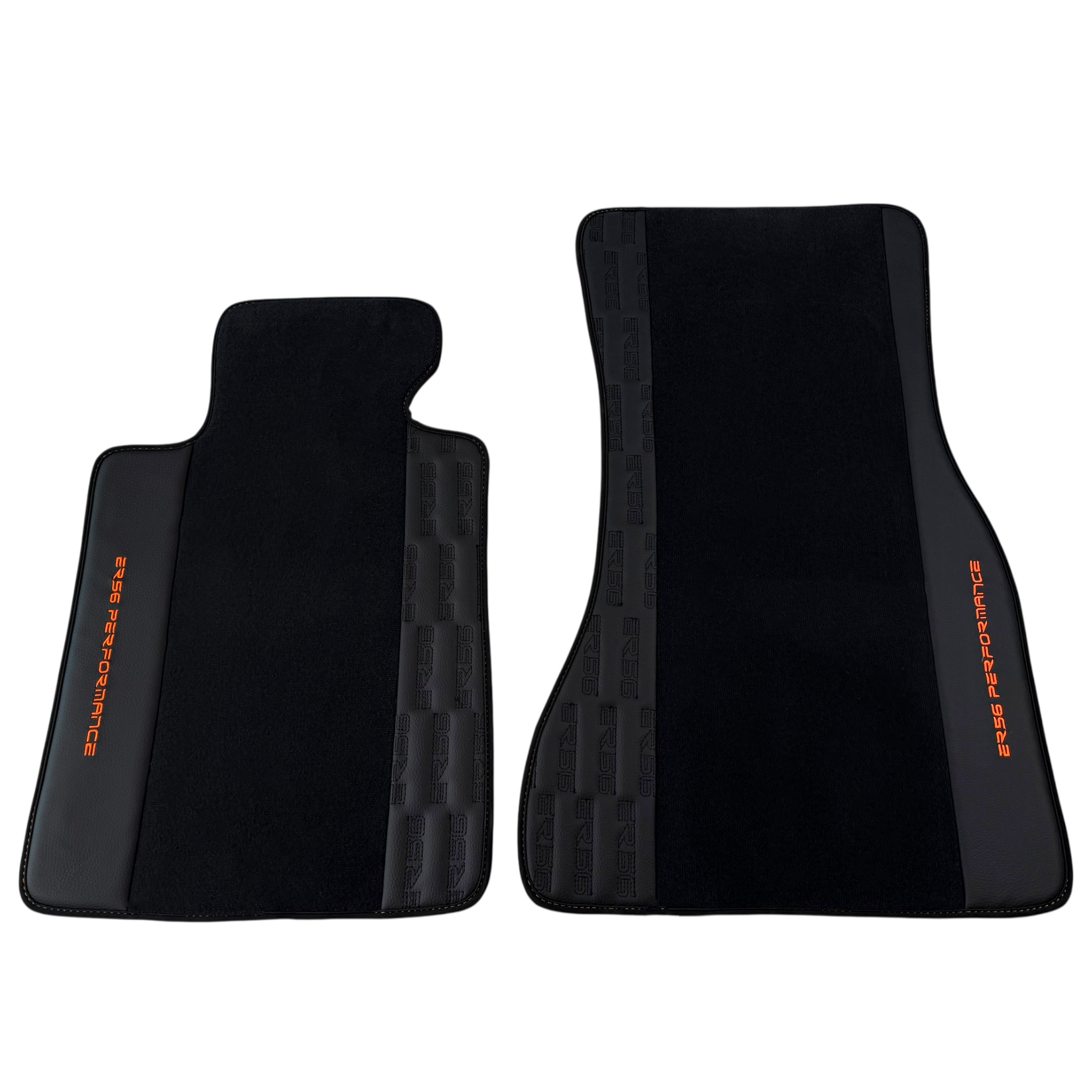 Black Car Floor Mats for BMW E82 2-door Coupe (2006-2013) with Leather by ER56 | Orange Edition