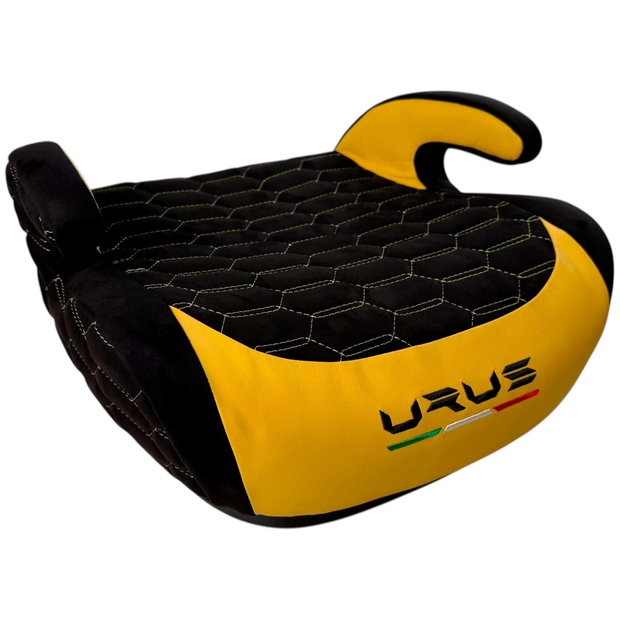 Black Alcantara Backless Car Seat for Kids with Yellow Leather | Lamborghini Urus