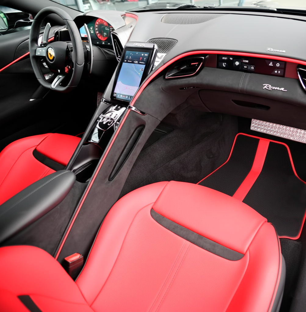 Customizable Leather Floor Mats with Square's Pattern for Ferrari Roma (2021–2024) - AutoWin