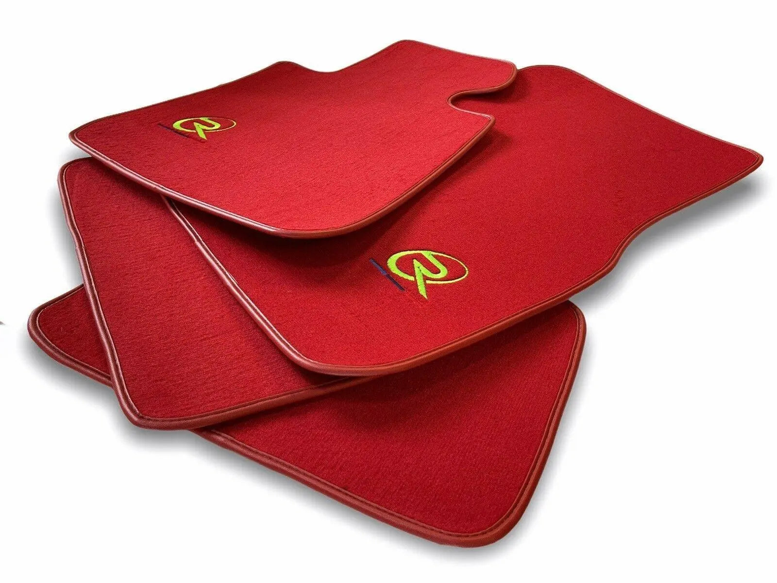 Red Floor Mats For BMW G61 (2023-2026) Touring ROVBUT Brand Tailored Set Perfect Fit Green SNIP Collection - AutoWin