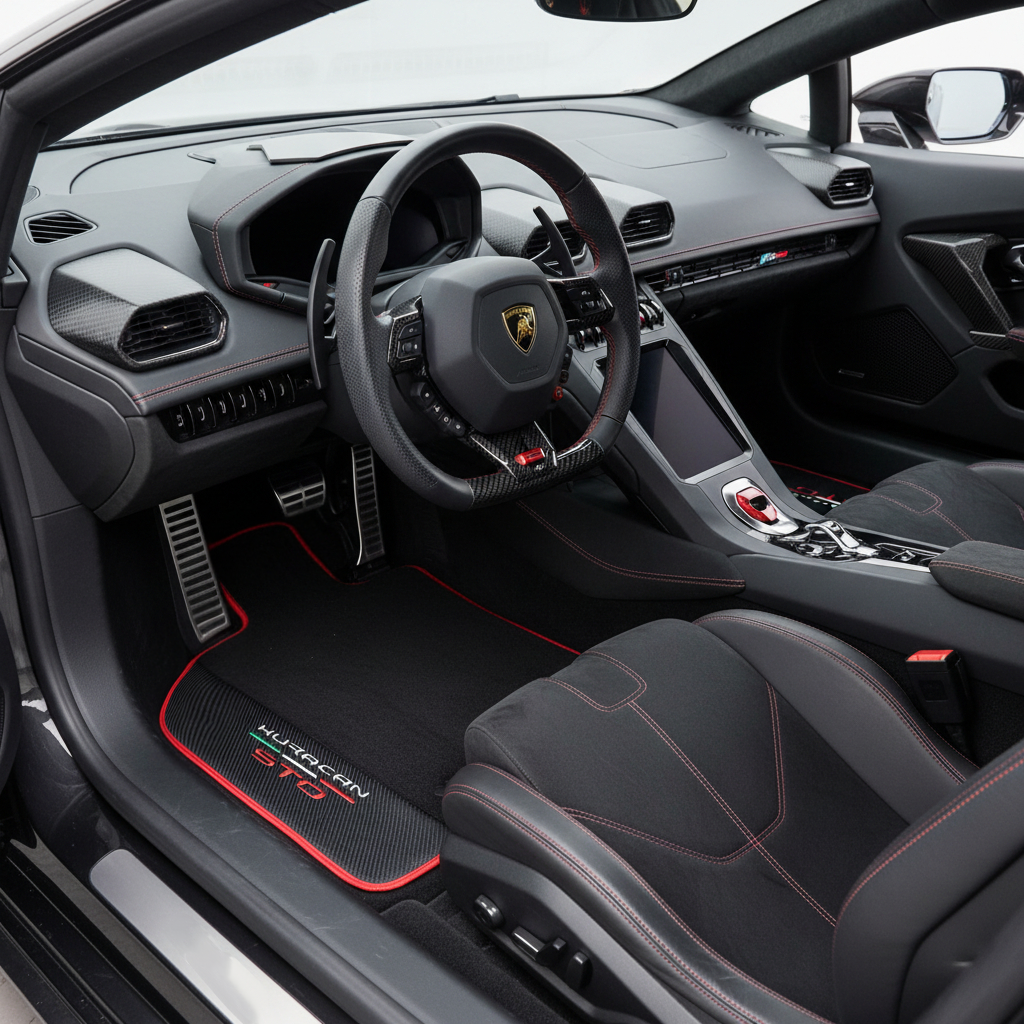 Customizable Leather Floor Mats with Line Pattern for Lamborghini Huracan STO (2021-2024) - AutoWin