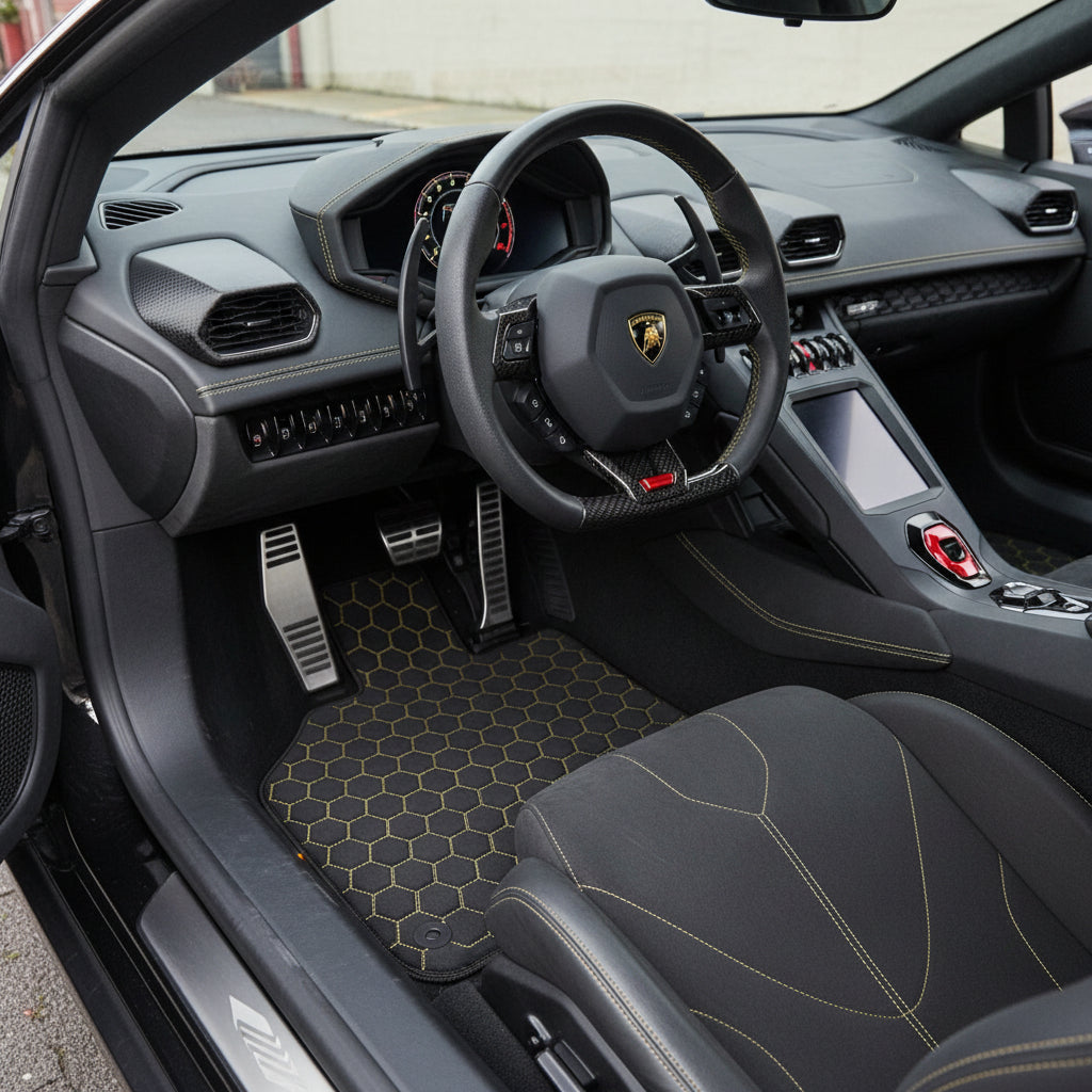 Customizable Floor Mats From Carpet with Leather A56 Pattern for Lamborghini Huracan Performante (2017-2019) - AutoWin