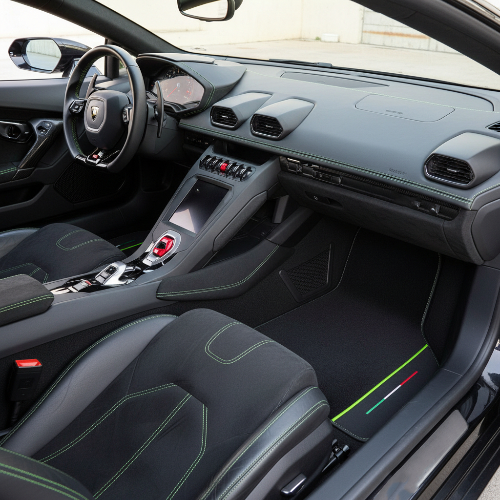 Customizable Leather Floor Mats with Triangle Pattern for Lamborghini Huracan Tecnica (2022-2024) - AutoWin