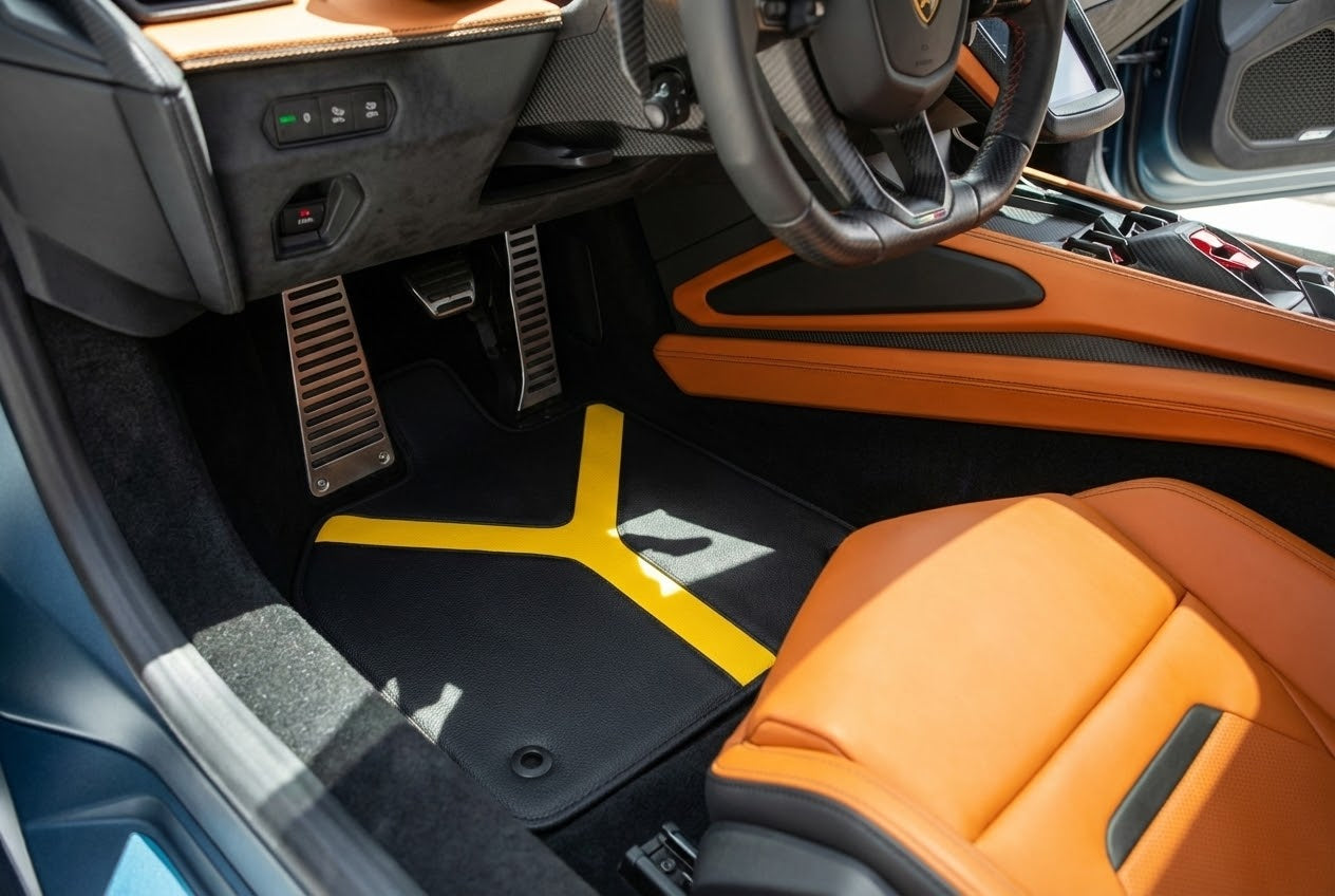 Orange Leather Floor Mats for Lamborghini Temerario (2025-2026) - AutoWin