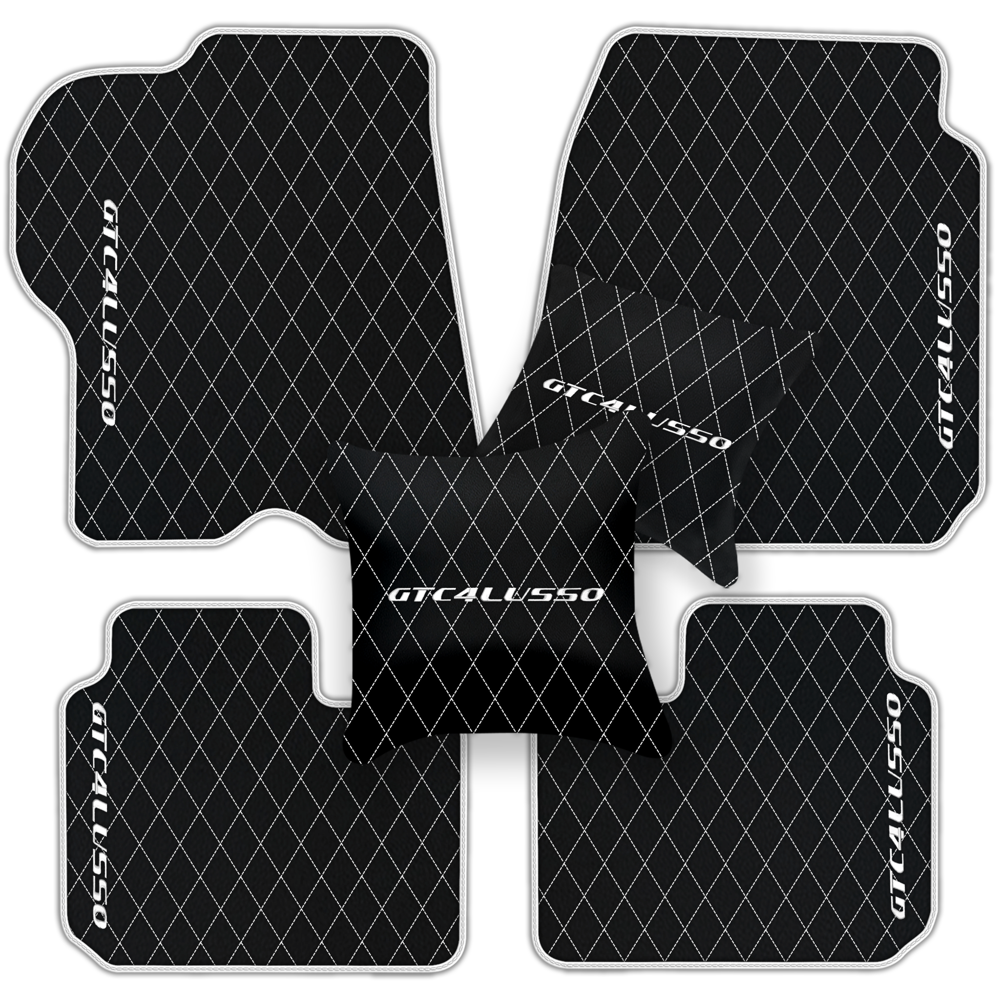 Luxury Black Leather Floor Mats for Ferrari Roma (2021-2024)