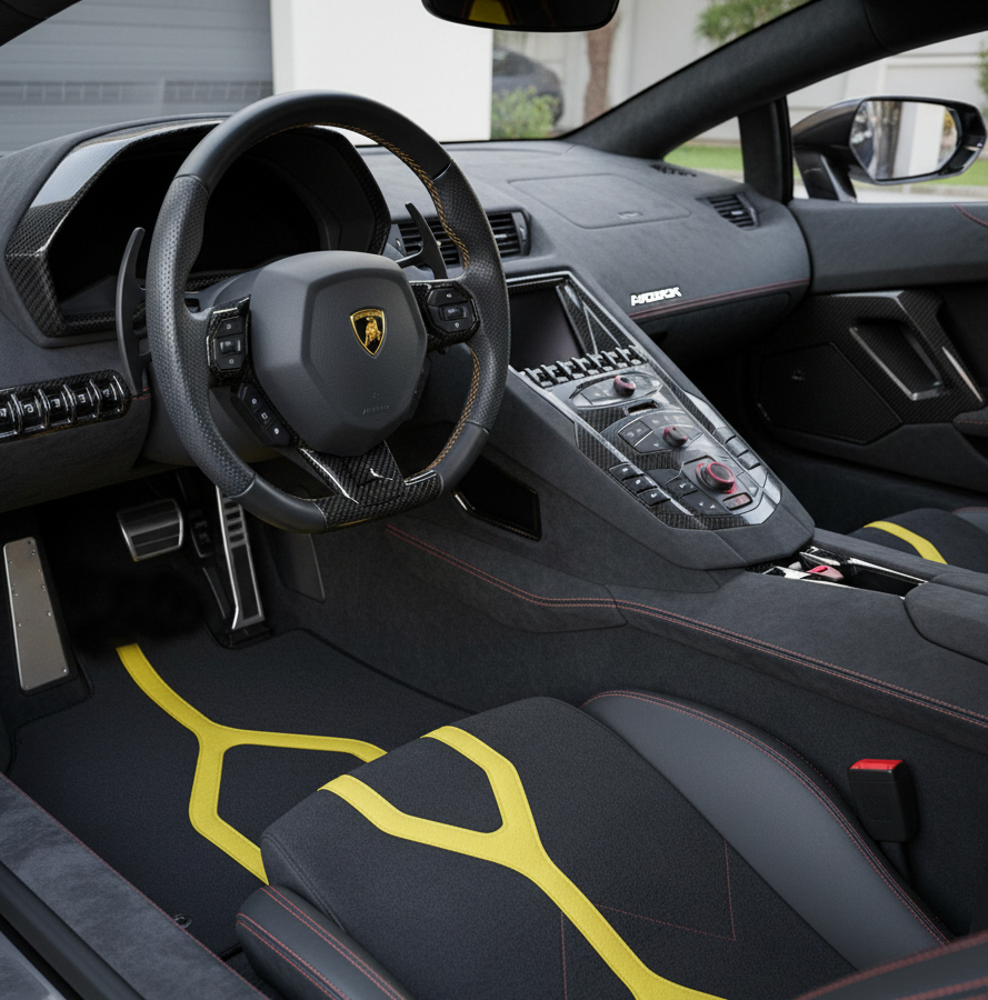 Customizable Leather Floor Mats with Divario Pattern for Lamborghini Aventador (2012-2022) - AutoWin
