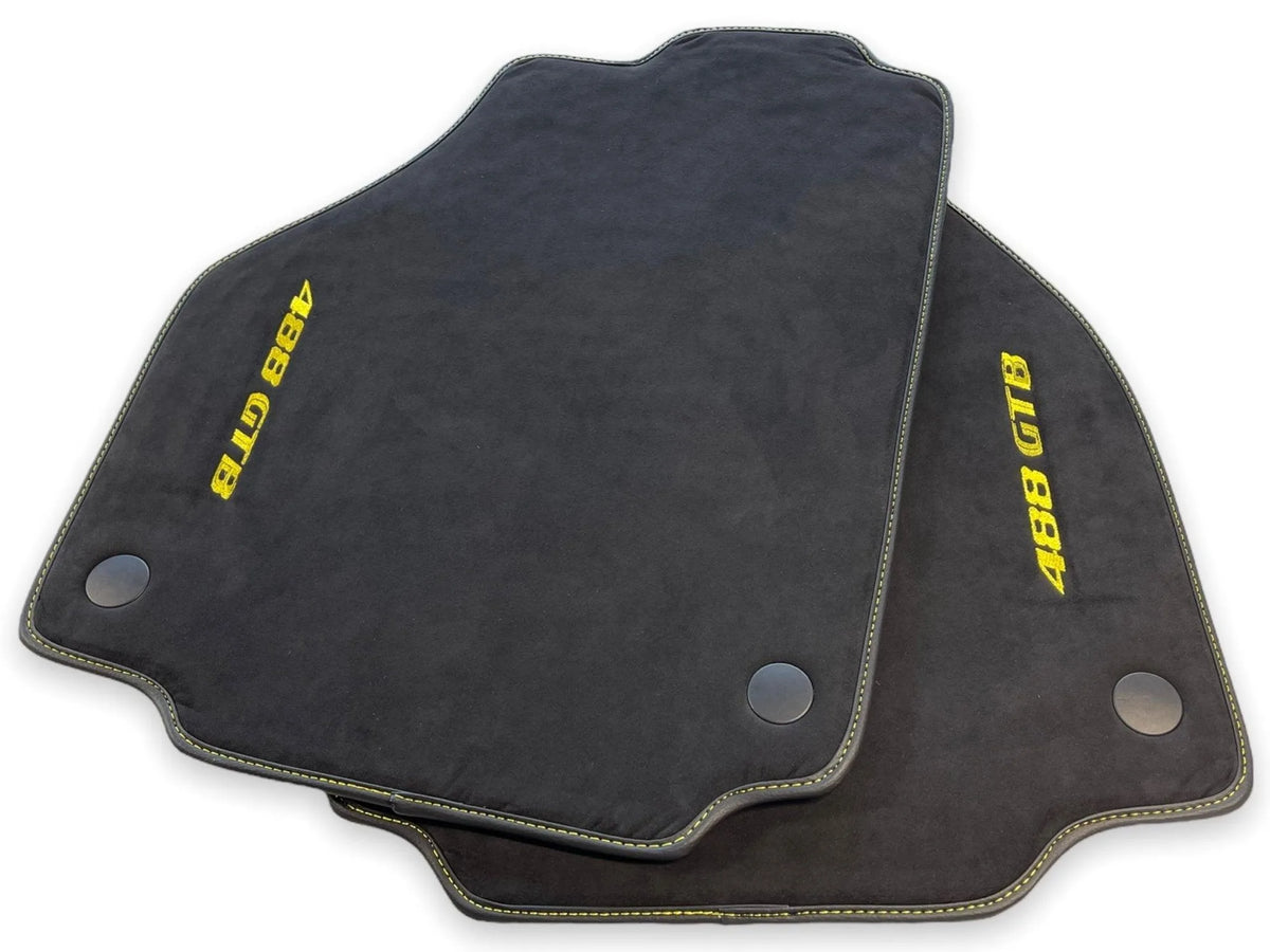 Alcantara Floor Mats For Ferrari 488 GTB 2016-2022 Yellow Logo - AutoWin