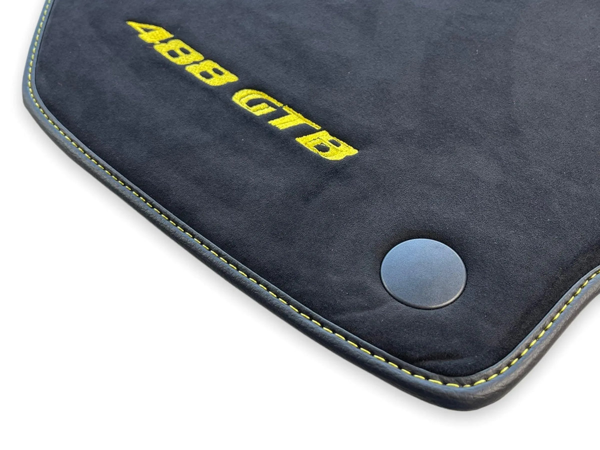 Alcantara Floor Mats For Ferrari 488 GTB 2016-2022 Yellow Logo - AutoWin