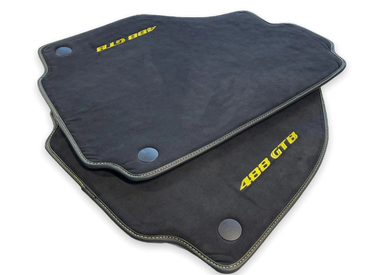 Alcantara Floor Mats For Ferrari 488 GTB 2016-2022 Yellow Logo - AutoWin
