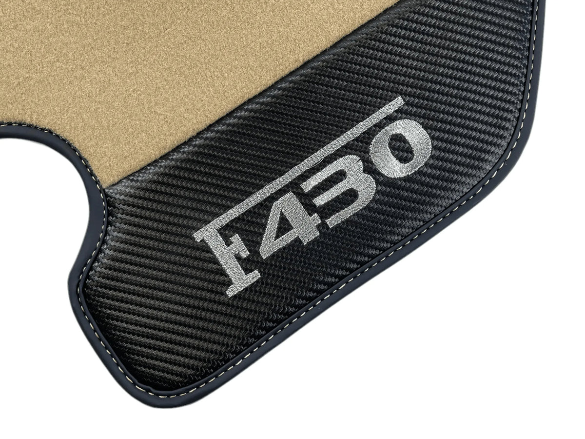 Beige Floor Mats For Ferrari F430 2004-2009 With Carbon Fiber Leather - AutoWin
