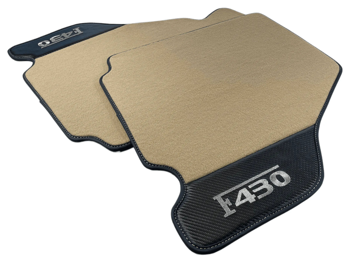 Beige Floor Mats For Ferrari F430 2004-2009 With Carbon Fiber Leather - AutoWin