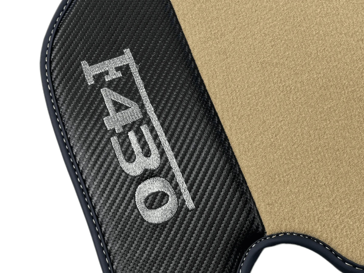 Beige Floor Mats For Ferrari F430 2004-2009 With Carbon Fiber Leather - AutoWin