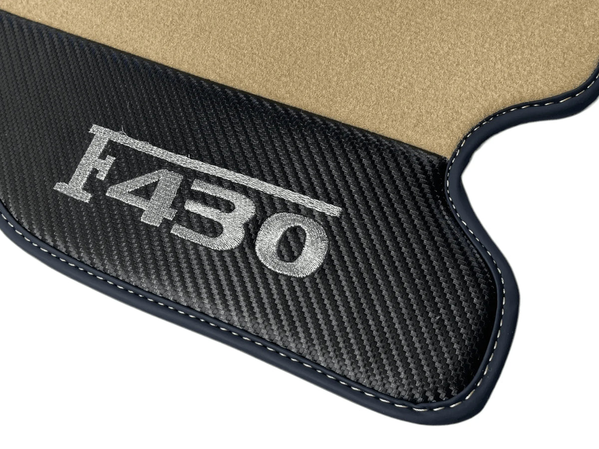 Beige Floor Mats For Ferrari F430 2004-2009 With Carbon Fiber Leather - AutoWin