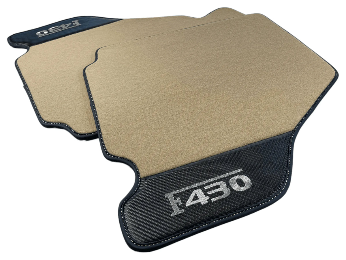 Beige Floor Mats For Ferrari F430 2004-2009 With Carbon Fiber Leather - AutoWin