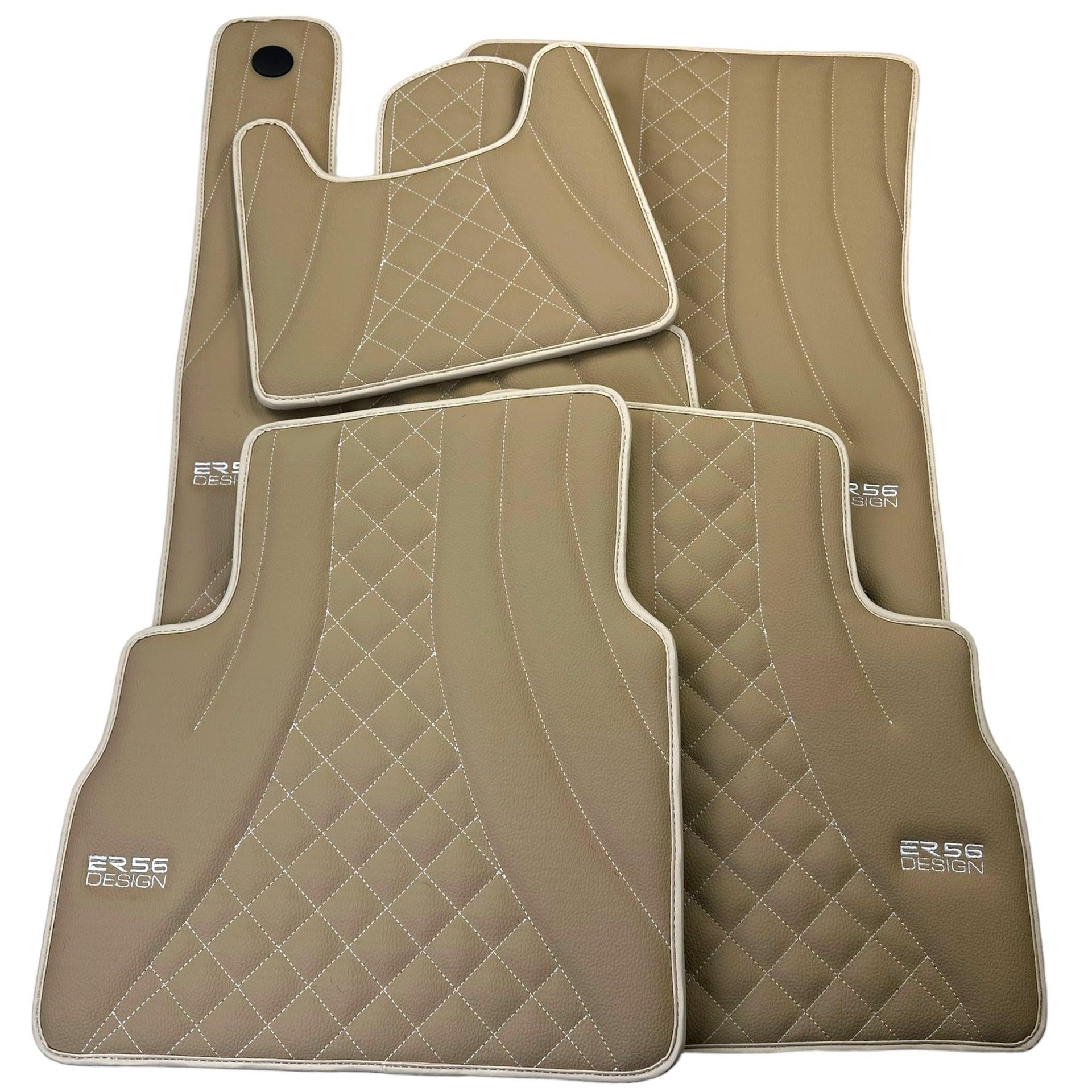 Beige Leather Floor Mats for Mercedes-Benz W463 (2018-2023) ER56 Design - AutoWin