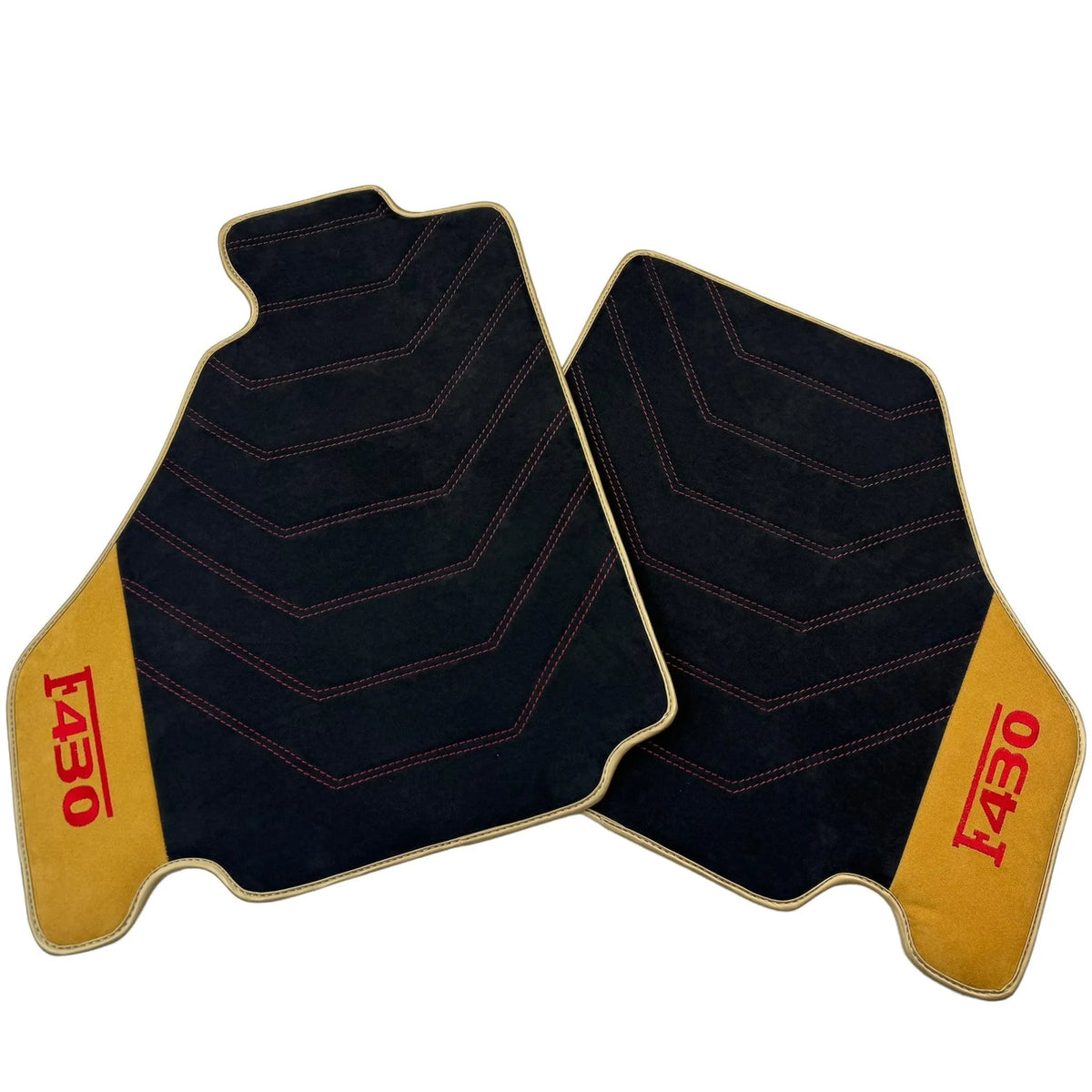 Black Alcantara Floor Mats for Ferrari F430 (2004-2009) - Red Sewing - AutoWin