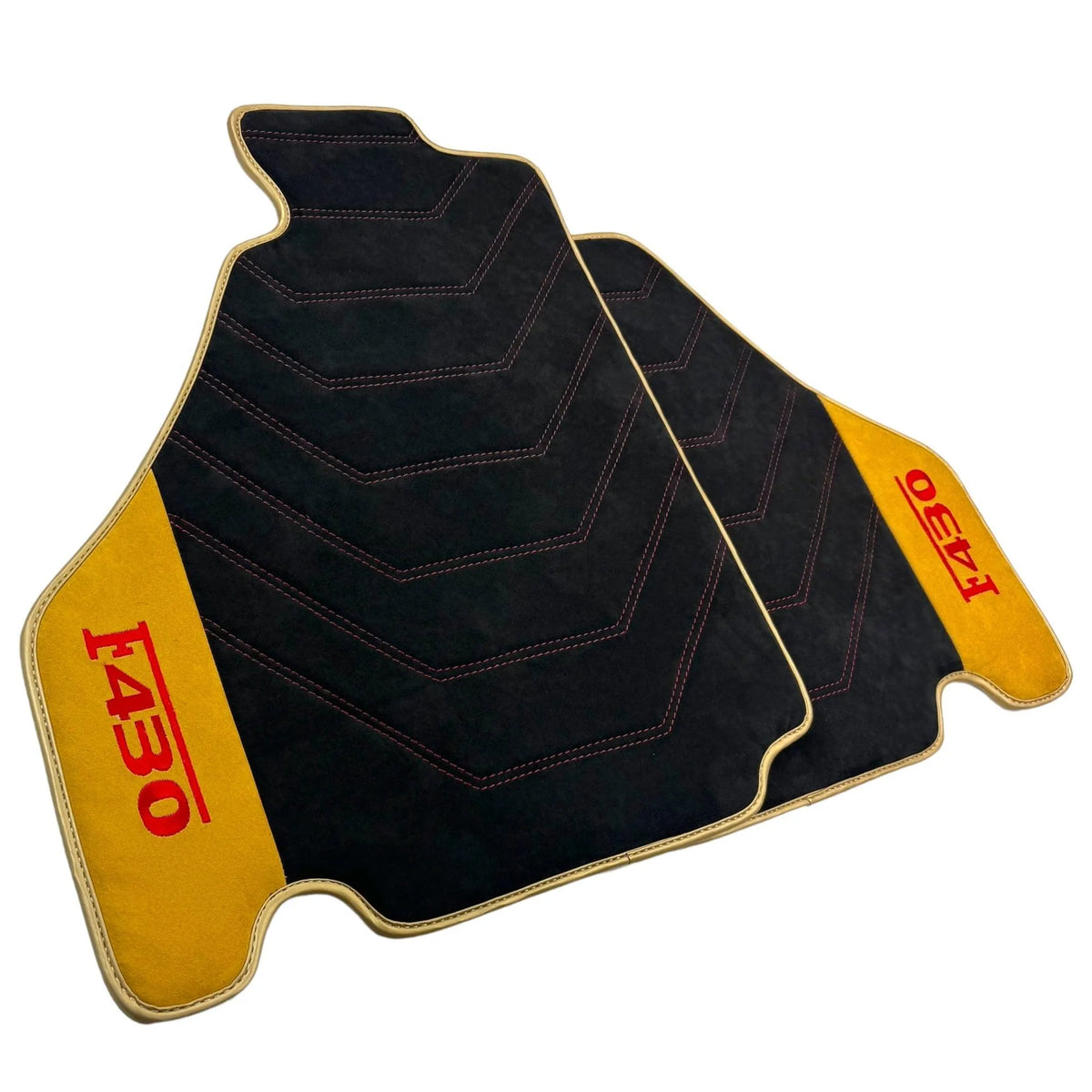 Black Alcantara Floor Mats for Ferrari F430 (2004-2009) - Red Sewing - AutoWin