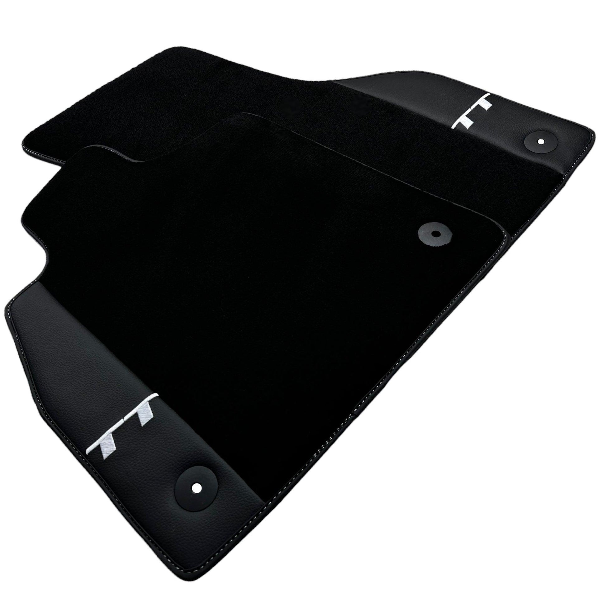 Black Floor Mats for Audi TT MK2 Convertible (2006-2014) with Leather - AutoWin